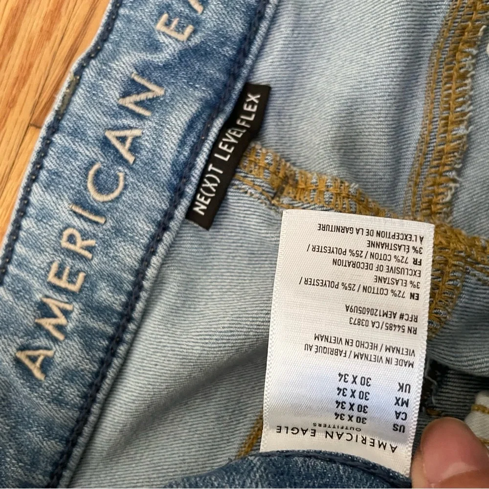 American Eagle Next Level Flex Slim Wash/Distressed Faded Stone Light Blue 20x34